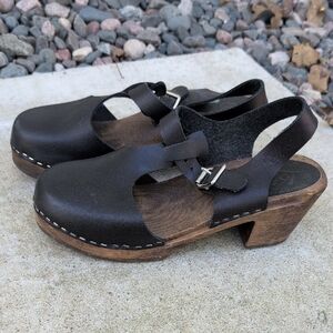 Lotta From Stockholm Black and Brown Leather Clogs with Slingback